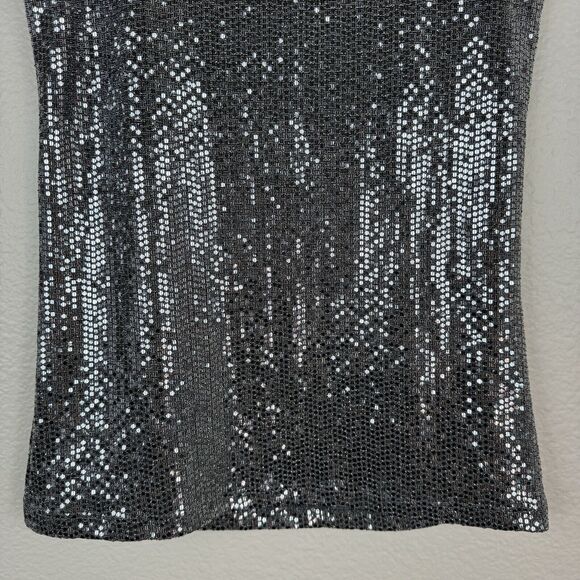 Hashttag In Trend High Neck Sequin Disco Party Tank Top Silver XS - Picture 11 of 12